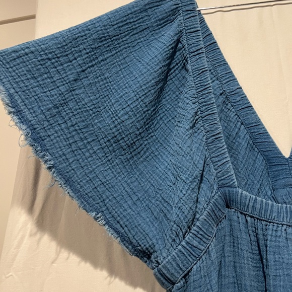 Aerie Soft Guazy Blue Distressed Denim Look Knit Cotton Dress Coverup Tiered - Picture 6 of 6